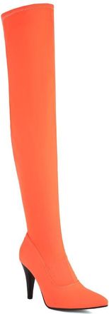 Generic Womens Pointed Toe Thigh High Boots PU Leather Over The Knee Boots with Side Zipper Stiletto High Heel Evening Boot,Orange,6.5 UK