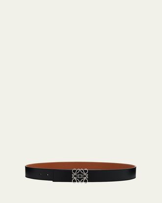 Loewe Mens Reversible Leather Anagram-Buckle Belt