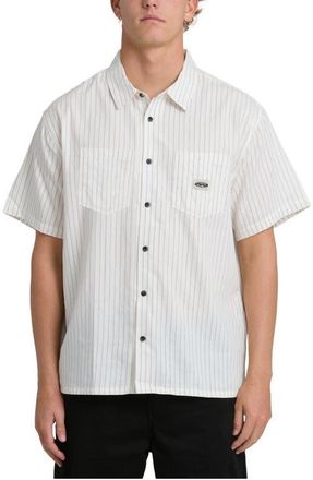 Billabong Bad Dog Stripe Short Sleeve Button-Up Shirt in Off White at Nordstrom, Size Xx-Large