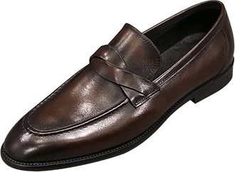 Generic Mens Leather Business Shoes Without Lacing Slip On Loafers Plain Toe Leather Shoe Flat Soft Sneakers Non Slip Causal Low Top Shoewear for Formal Busin