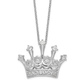 Diamond2Deal Sterling Silver CZ Crown Pendant Necklace 18
