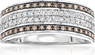 Ross-Simons White and Brown Diamond Multi-Row Ring in Sterling Silver