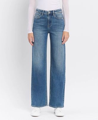 Flying Monkey Super High Rise Wide Leg Jeans In Medium Dark