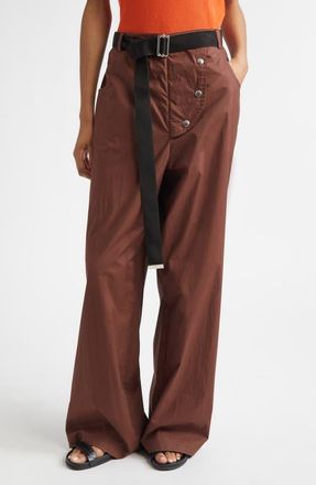 Plan C Belted Cotton Wide Leg Trousers in Coffee at Nordstrom, Size 4 Us