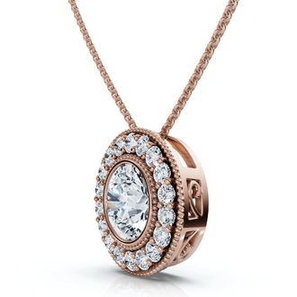 Pompeii3 1Ct Beverly Diamond Halo Bezel Pendant 14k Gold 18 Necklace Lab Grown