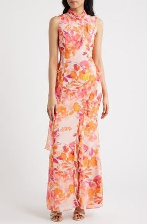 Eliza J Ruffle Mock Neck Maxi Dress in Blush at Nordstrom Rack, Size 6