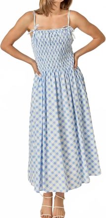 English Factory Checked Smocked Midi Dress In Powder Blue