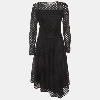 Maje Black Eyelet Lace Fit And Flare Midi Dress
