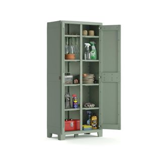 Dmora Armario Exterior Sarezzo, Mueble Para Exteriores, Mueble De Jard&iacute;n Multiusos, Made In Italy, 80x44 H182 Cm, Gris Y Verde - Dmora