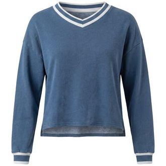 FYI Denim French Terry V-Neck Striped Rib Crop Top at Nordstrom, Size Xx-Small