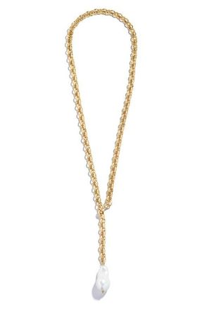 BaubleBar Teagan Faux Pearl Lariat Necklace at Nordstrom