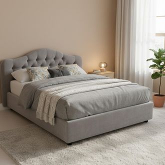 Dmora Cama Doble Aly, Cama Desenfundable, Contenedor Made In Italy, Tama&ntilde;o Colch&oacute;n 160x200 Cm, Gris