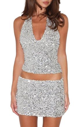 Tiger Mist Sequin Crop Halter Top in Silver at Nordstrom, Size Xx-Small