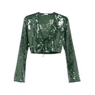 Os&eacute;ree Blouses, female, Green, Size: M Marylin Sequin Tie Top