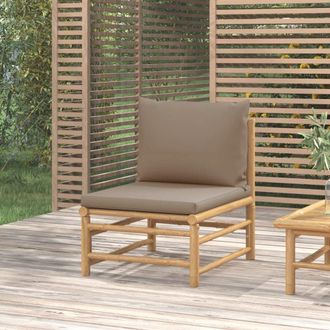 vidaXL Patio Middle Sofa with Taupe Cushions Bamboo