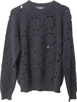 Versace Pre-owned Mens Laser Cutout Sweater in Black Wool - Size Medium