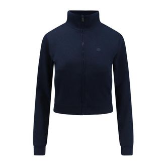 Gucci Rib Cotton Jersey Zip Sweatshirt met Web - Dames - Vesten - Blauw - M - Katoen - Truien & Vesten