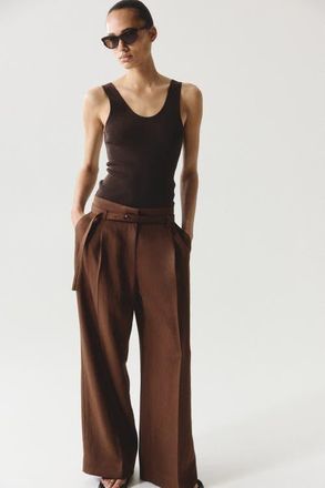 H&M Wide-leg Pants With Belt in Dark Brown at Nordstrom, Size 14