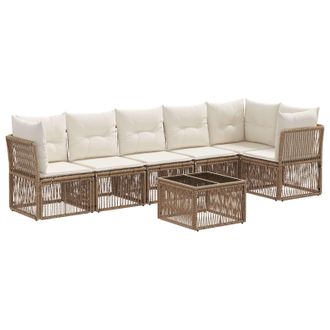 vidaXL Conjunto De Sof&aacute;s De Jard&iacute;n 7 Pcs Beige Rat&aacute;n Sint&eacute;tico Vidaxl