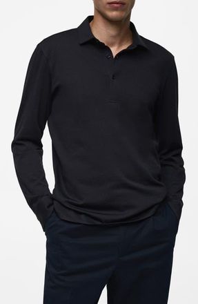 Mango Slim Fit Long Sleeve Wool Blend Polo in Dark Navy at Nordstrom, Size Medium