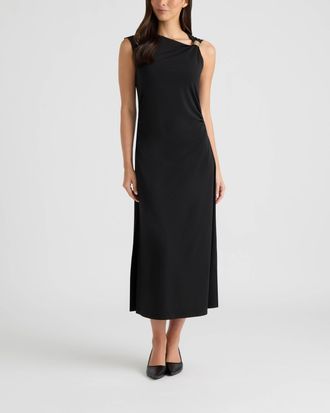 Ellen Tracy Womens Asymmetrical Neck Knit Long Dress