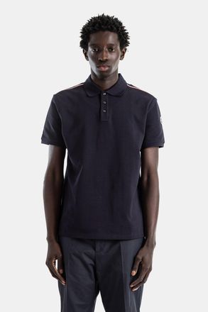 Moncler Piqu&eacute; Cotton with Tricolor Stripe Shoulders Polo - Navy