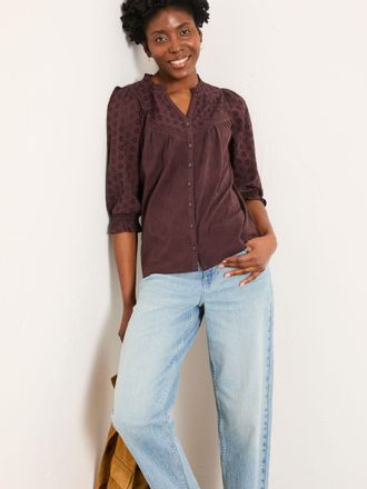 Fat Face FatFace Claire Chocolate Brown Broderie Top