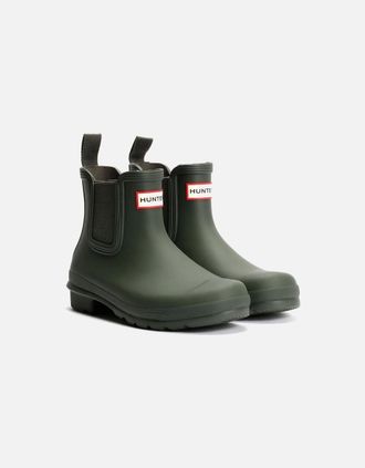 Hunter Womens Hunter Original Chelsea Rubber Womens Dark Olive Wellington Boots - Green - Size: 7