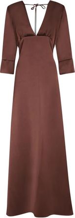 Blanca Vita Albox Flared Maxi Jurk - Dames - Avondkleed - Bruin - 2XS - Satijn - Kleedjes