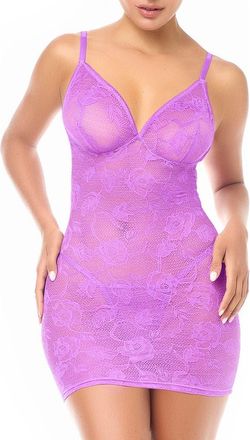 Mapal&eacute; Floral Mesh Chemise & Thong Set in Wild Orchid at Nordstrom, Size Large