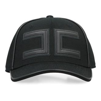 Elisabetta Franchi Accessoires, Dames, Zwart, M, Katoen, Gabardine Baseball Cap Met Logo