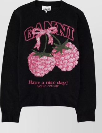 Ganni crew neck graphic long sleeve top