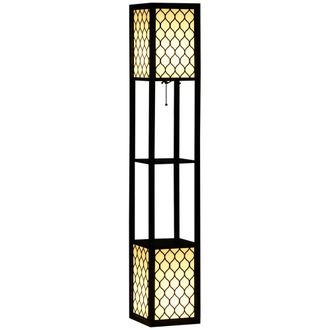 HOMCOM 2-Light Modern Floor Lamp with Shelves for Living Room - Bedroom - Black | TJ Hughes