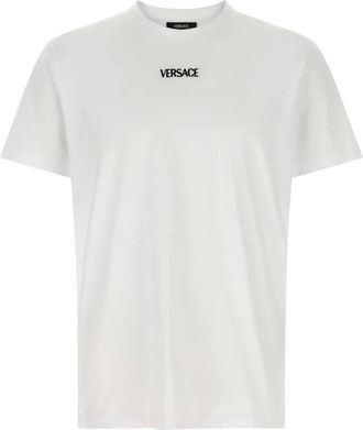 Versace Geborduurde Slim T-shirt van Katoen-Jersey - Heren - T-shirts - Wit - L - Katoen - Tops