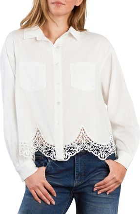 Wash Lab Denim The Golden Hour Lace Boxy Shirt in Bright White at Nordstrom, Size X-Small