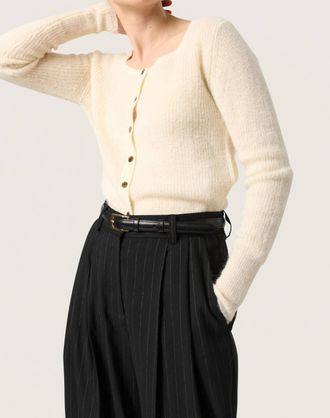 Soaked In Luxury Tuesday Slim Fit Button Cardigan In Whisper White