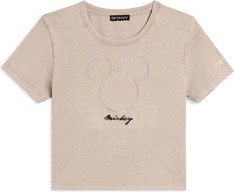 Freddy T-shirt cropped da donna con Mickey Mouse in strass