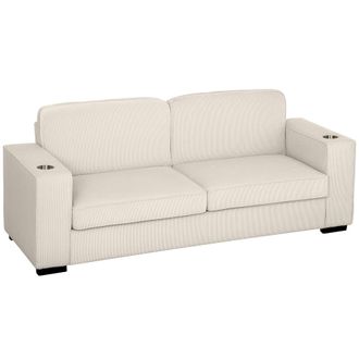 HOMCOM Modern 3 Seater Sofa Upholstered Corduroy Sofa Couch Cream White | TJ Hughes