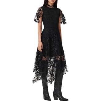 AllSaints Saege Lace Midi Dress in Black at Nordstrom, Size 4 Us
