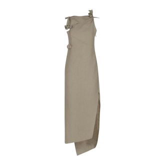 Coperni Midi Dresses, female, Beige, Size: XS Linen Flower Gown