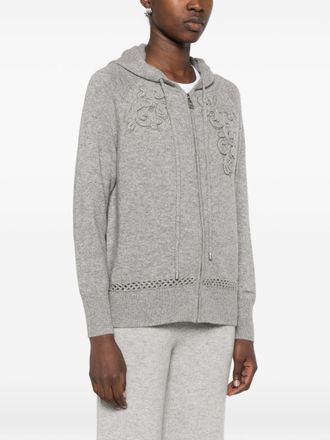 Ermanno Scervino Floral-Embroidered Knit Hoodie - grey