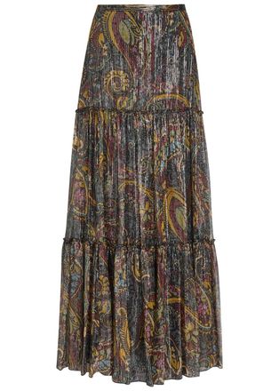 Etro Printed Tiered Metallic Silk Midi Skirt - Multicoloured - 42 (UK10 / S)
