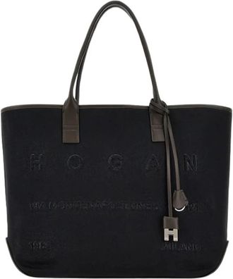 Hogan Medium Canvas Shopping Bag - Dames - Shoppers - Zwart - ONE Size - Leer - Tassen