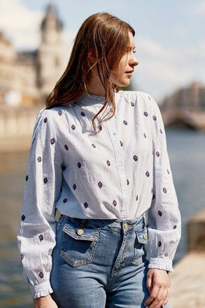 La petite &eacute;toile Gestreepte geborduurde blouse, BLOOMA