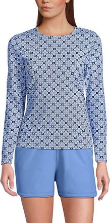 Lands End SunShade UPF 50 Long Sleeve Relaxed Rash Guard in Lake Blue Geo Floral at Nordstrom, Size X-Small P