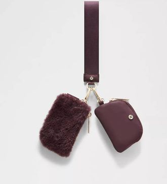 lululemon Womens Dual Pouch Plush Fleece Wristlet In Black Plum/gold