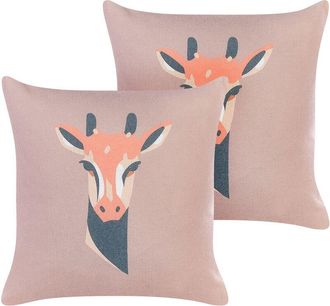 Beliani Beliani - Conjunto De 2 Cojines Rosa Negro Naranja 45 X 45 Cm Poli&eacute;ster Jirafa Candelabra