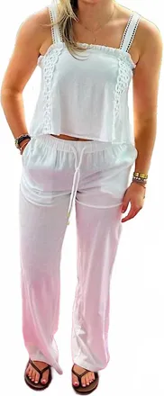 Elan Drawstring Sheer Pant In White
