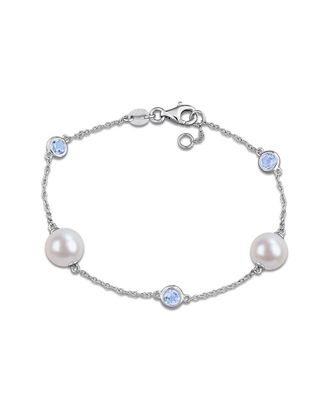 Rina Limor Silver 0.90 ct. tw. Gemstone & 8.5-9mm Pearl Bracelet
