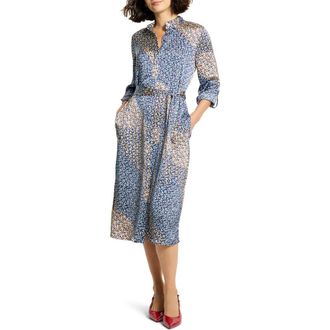 Nic+Zoe Blair Monogram Long Sleeve Shirtdress in Blue Multi at Nordstrom Rack, Size X-Small